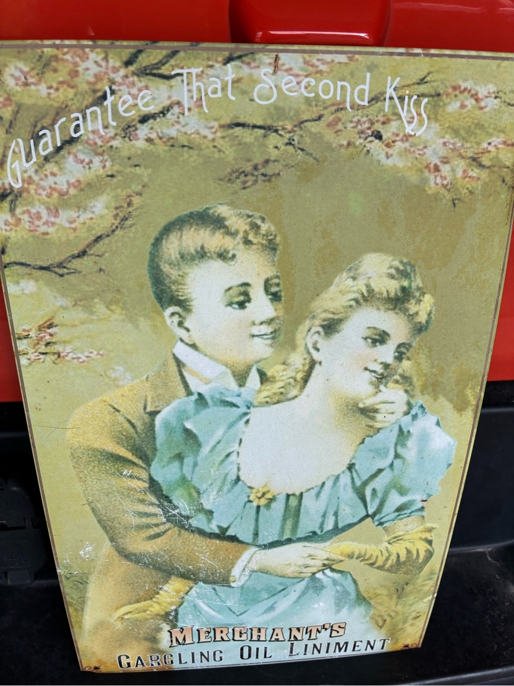 Vintage-Style Merchant's Gargling Oil Tin Sign - Blue & Gold Artwork